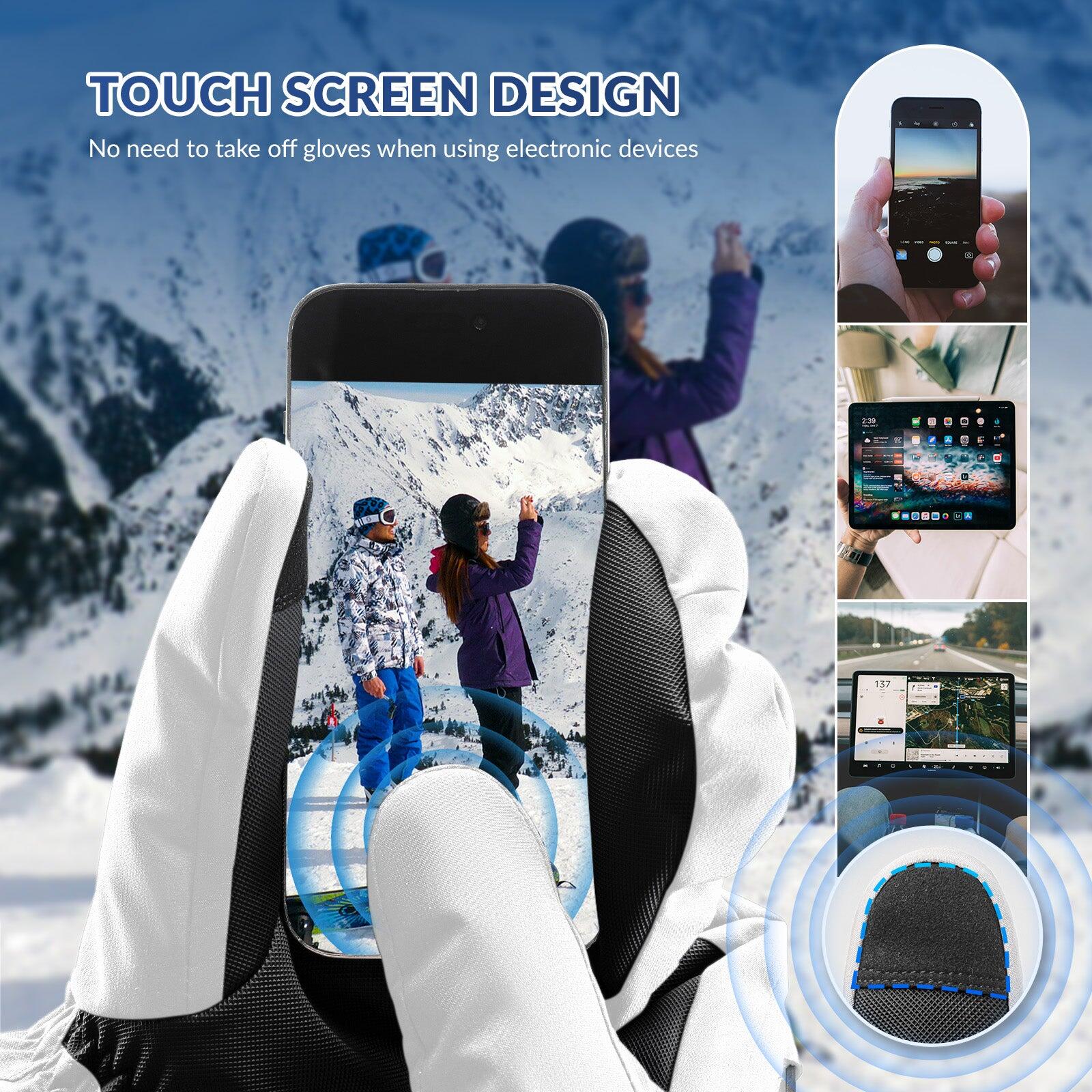 Gants de Ski Adulte QUNATURE Imperméables Écran Tactile Polaire Épais L Blanc 3/6