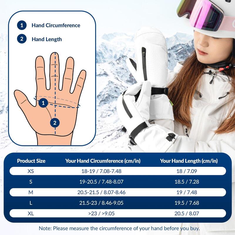 Waterdichte QUNATURE skihandschoenen touchscreen warm voor volwassenen XS Wit