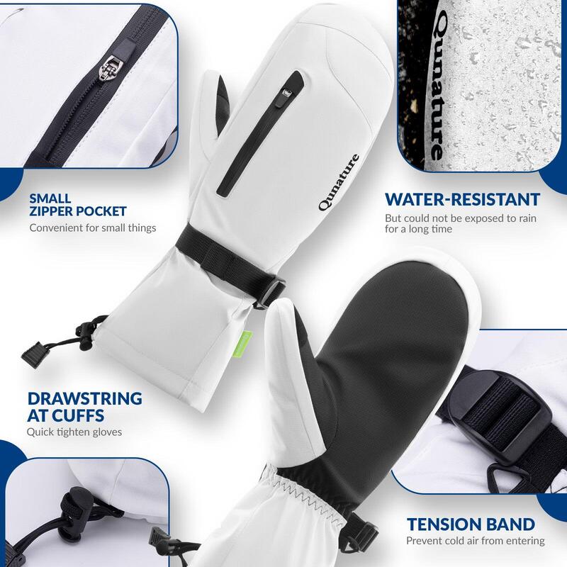 Gants de Ski Adulte QUNATURE Imperméables Écran Tactile Polaire Épais XS Blanc