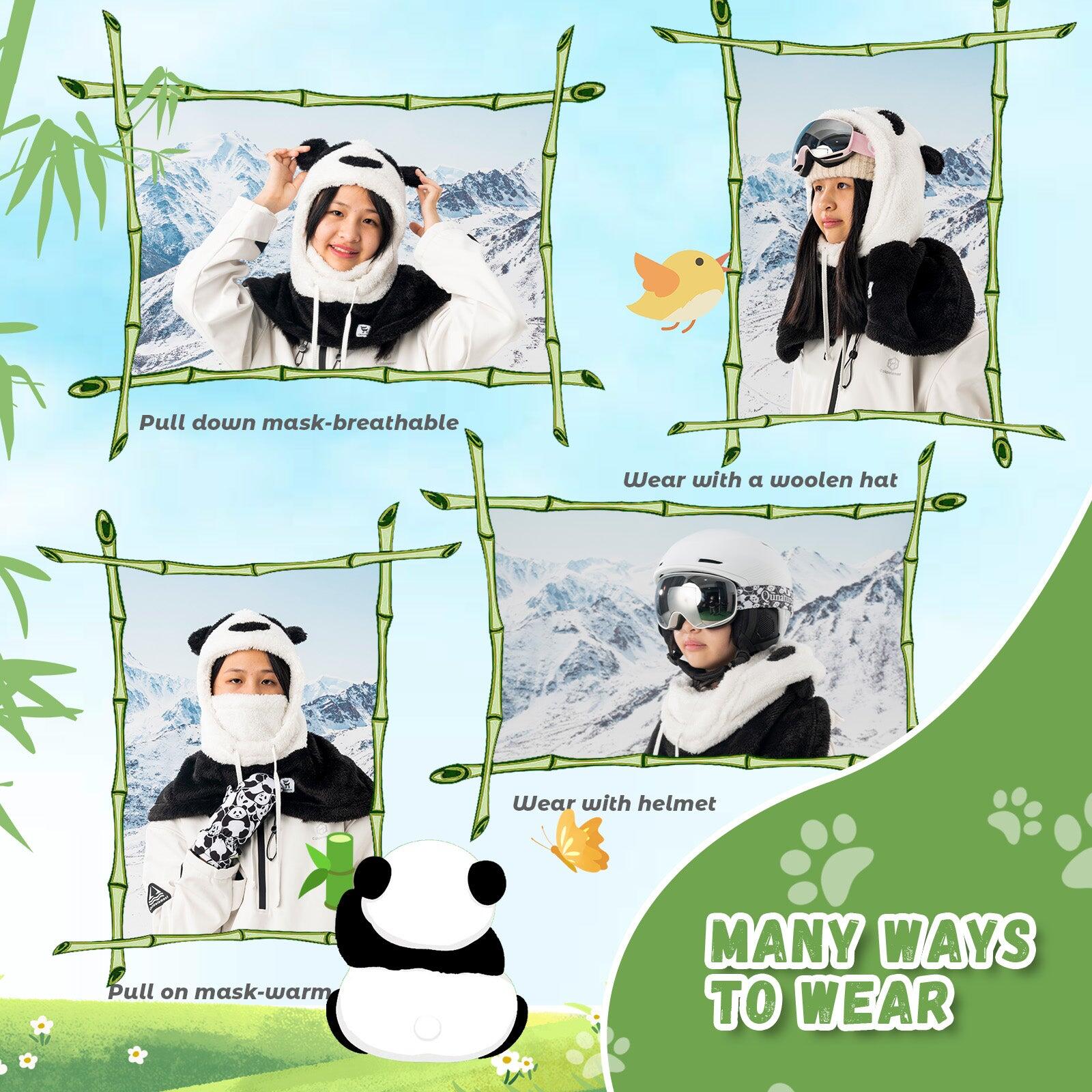 Cagoule de Ski QUNATURE Panda Parent-Enfant Cache Cou Polaire 4 en 1 M Noir 7/7
