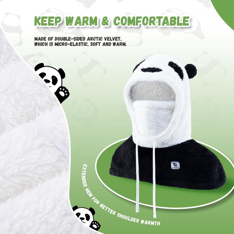 Cagoule de Ski QUNATURE Panda Parent-Enfant Cache Cou Polaire 4 en 1 S Noir