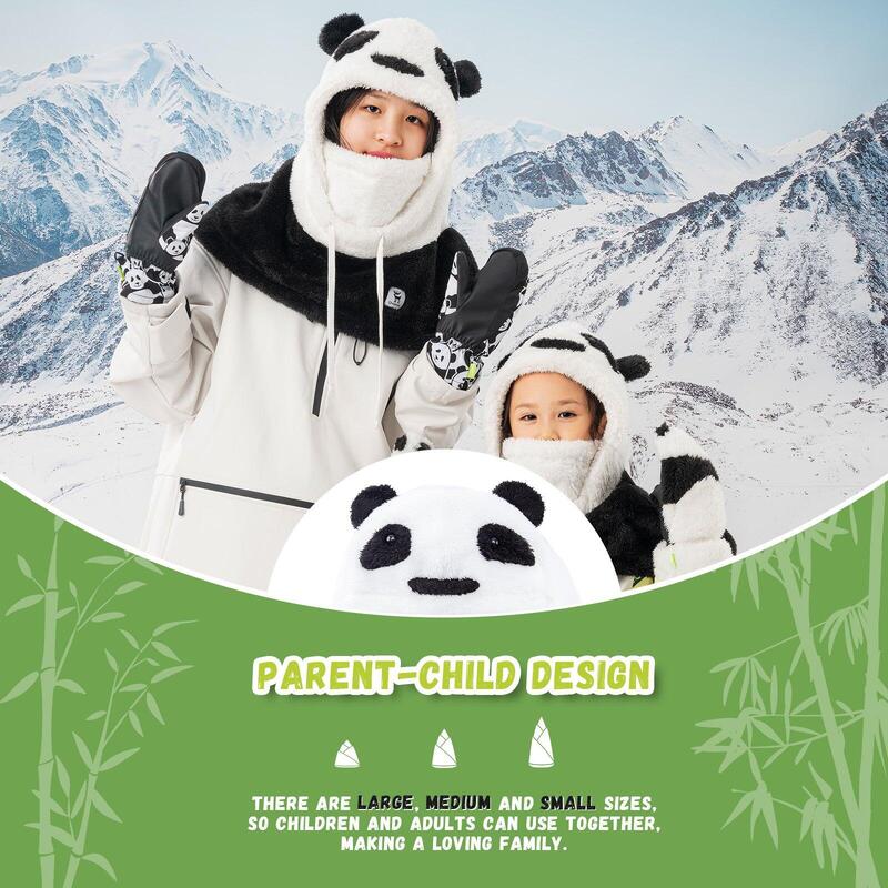 Cagoule de Ski QUNATURE Panda Parent-Enfant Cache Cou Polaire 4 en 1 L Noir