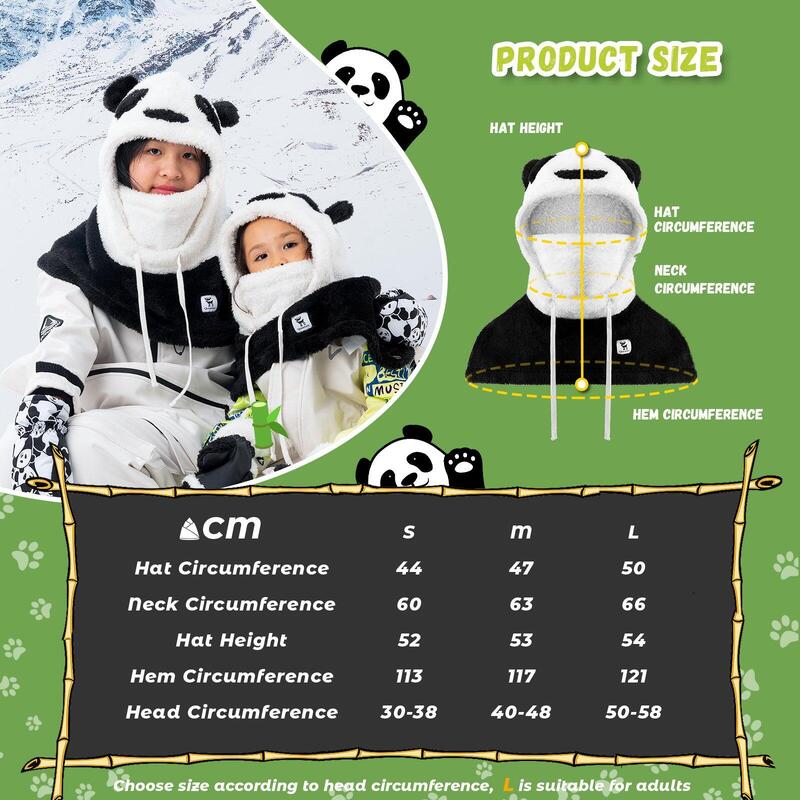 Cagoule de Ski QUNATURE Panda Parent-Enfant Cache Cou Polaire 4 en 1 S Noir