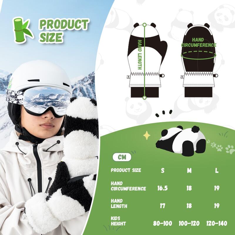 Gants de Ski et de Snowboard Enfant QUNATURE Panda Polaire Thermique L Noir