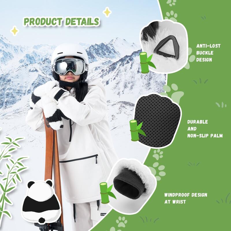 Gants de Ski et de Snowboard Enfant QUNATURE Panda Polaire Thermique L Noir