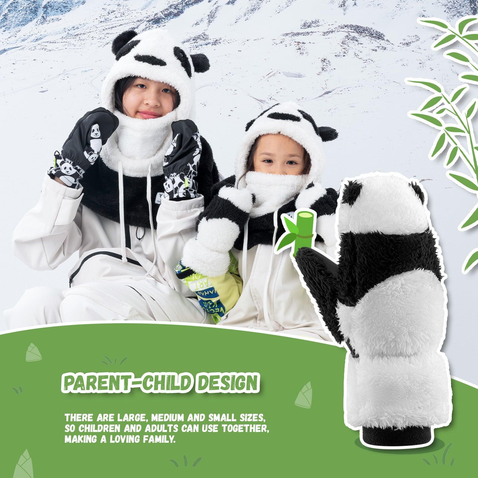 Gants de Ski et de Snowboard Enfant QUNATURE Panda Polaire Thermique L Noir 5/6
