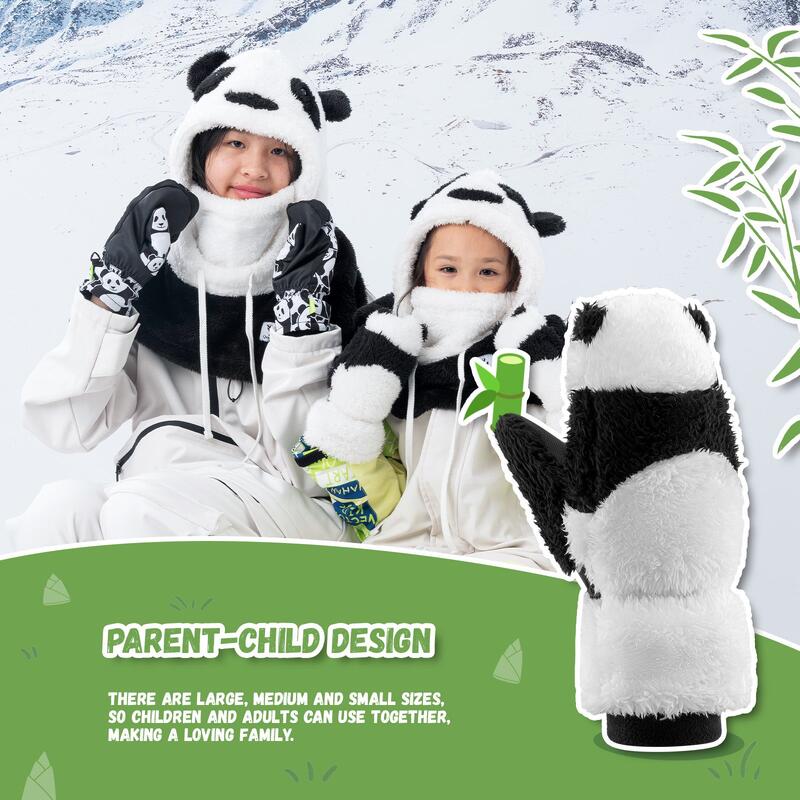 Gants de Ski et de Snowboard Enfant QUNATURE Panda Polaire Thermique L Noir