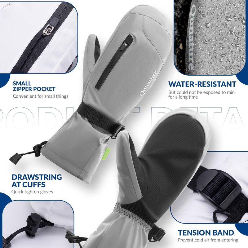 Gants de Ski Adulte QUNATURE Imperméables Écran Tactile Polaire Épais XL Gris