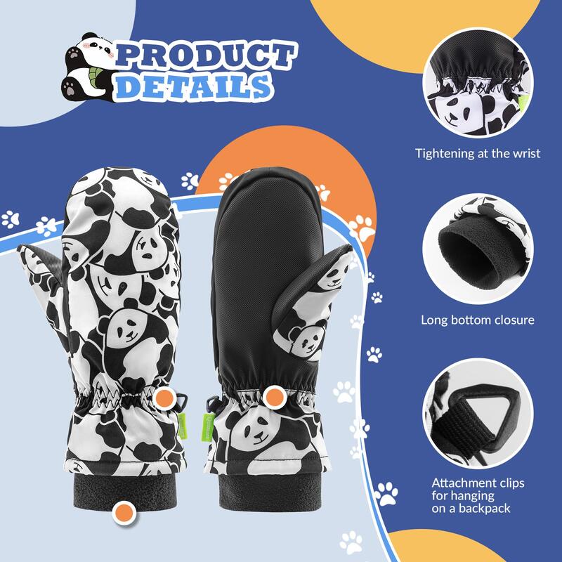 Gants de Ski et de Snowboard Enfant QUNATURE Motif Panda Thermique Épais S Noir