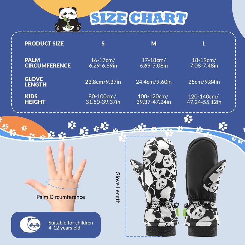 Gants de Ski et de Snowboard Enfant QUNATURE Motif Panda Thermique Épais L Noir