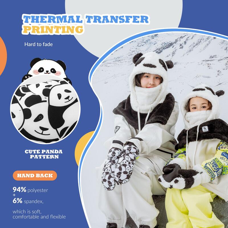 Gants de Ski et de Snowboard Enfant QUNATURE Motif Panda Thermique Épais L Noir