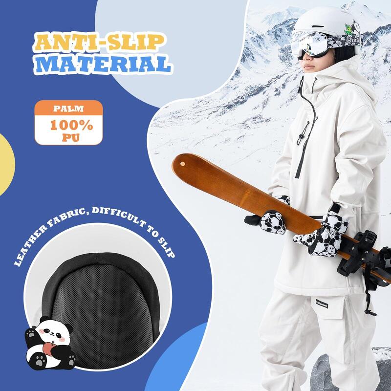 Gants de Ski et de Snowboard Enfant QUNATURE Motif Panda Thermique Épais M Noir