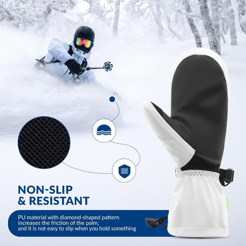 Waterdichte QUNATURE skihandschoenen touchscreen warm voor volwassenen XL Wit