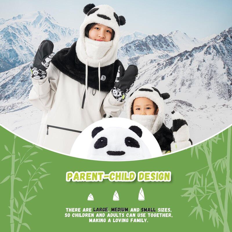 Cagoule de Ski QUNATURE Panda Parent-Enfant Cache Cou Polaire 4 en 1 S Noir