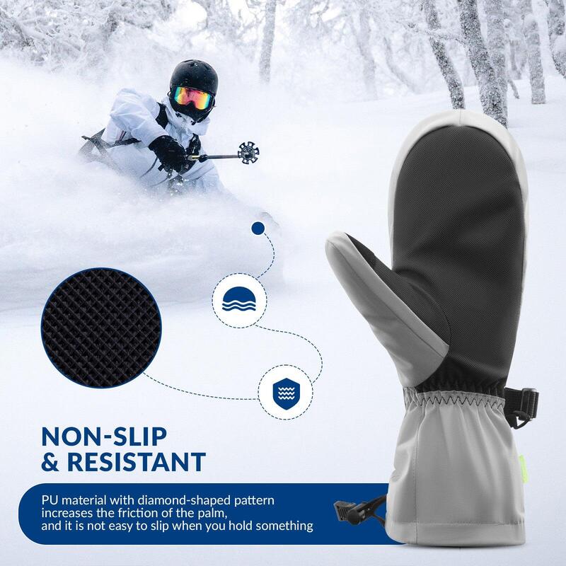Waterdichte QUNATURE skihandschoenen touchscreen warm voor volwassenen XS Grijs
