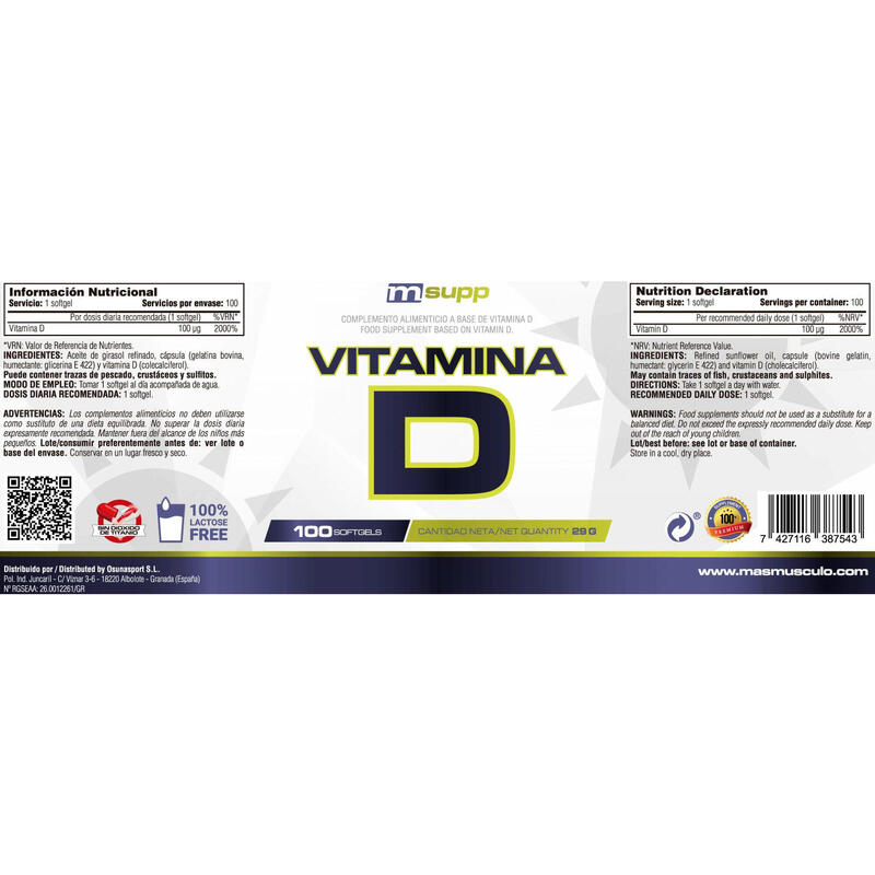 Vitamina D - 100 Softgels de MM Supplements