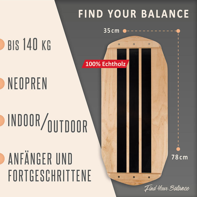 JUCKER HAWAII Balance Board - AHI inkl. Korkrolle & Korkmatte