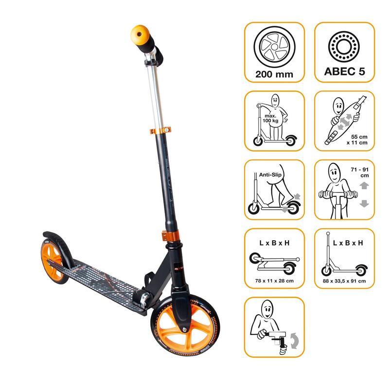 muuwmi Aluminium Scooter 200 mm schwarz-orange