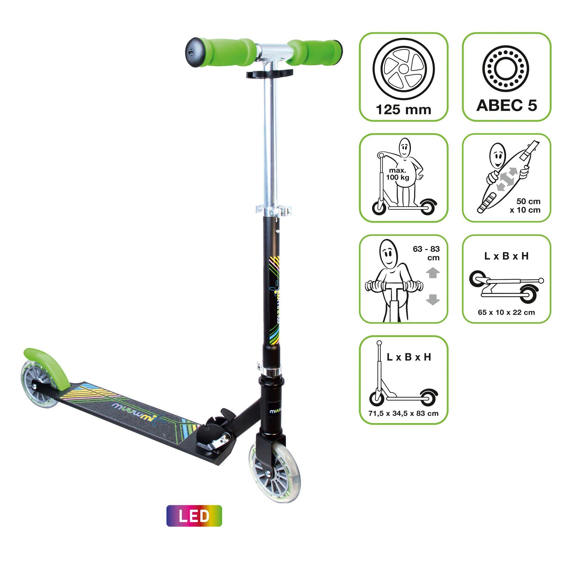 MUUWMI muuwmi Aluminium Scooter Neon 125 mm, mit Leuchtrollen