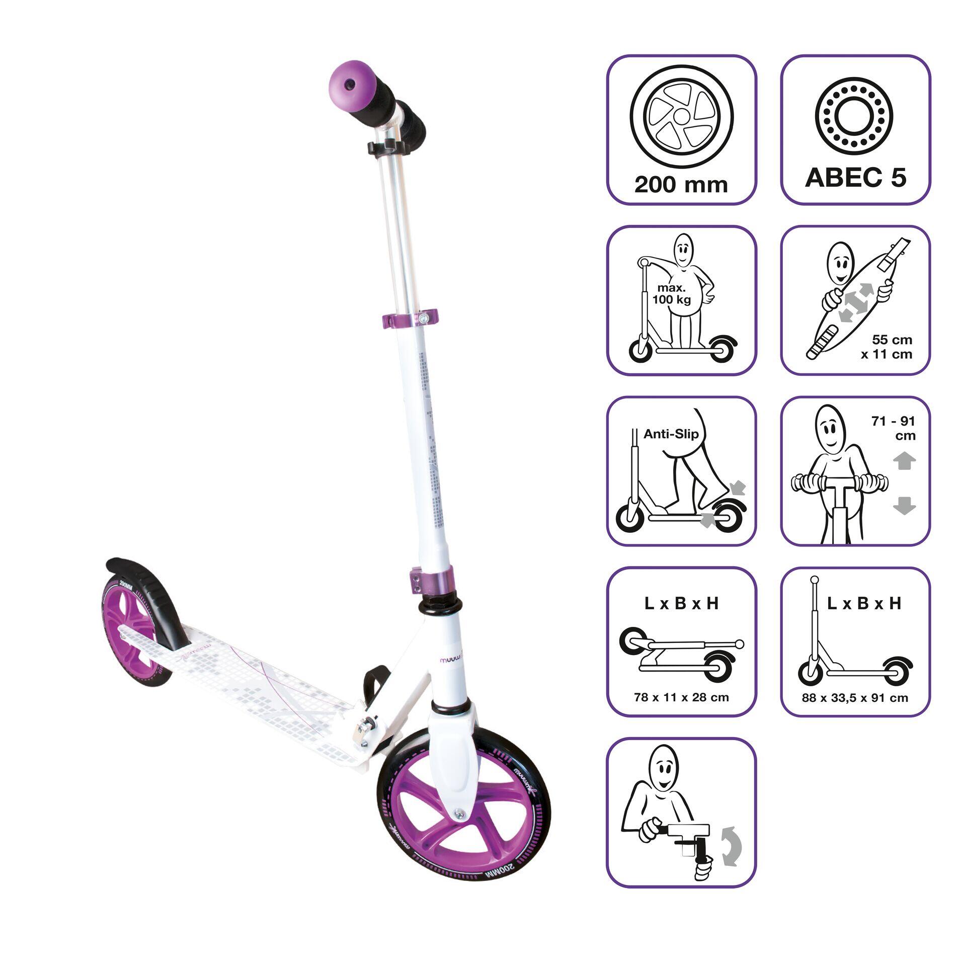 MUUWMI muuwmi Aluminium Scooter 200 mm weiß-lila