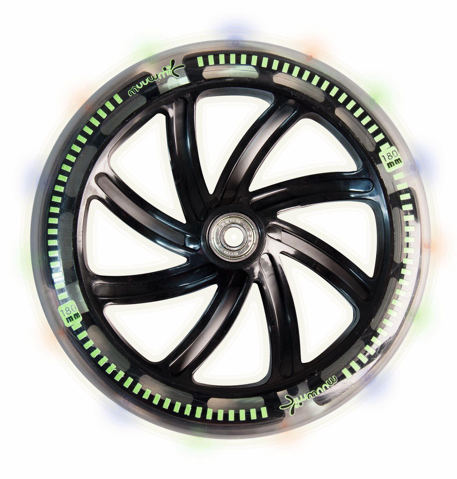 muuwmi Aluminium Scooter Neon 180 mm, mit Leuchtrollen 11/14