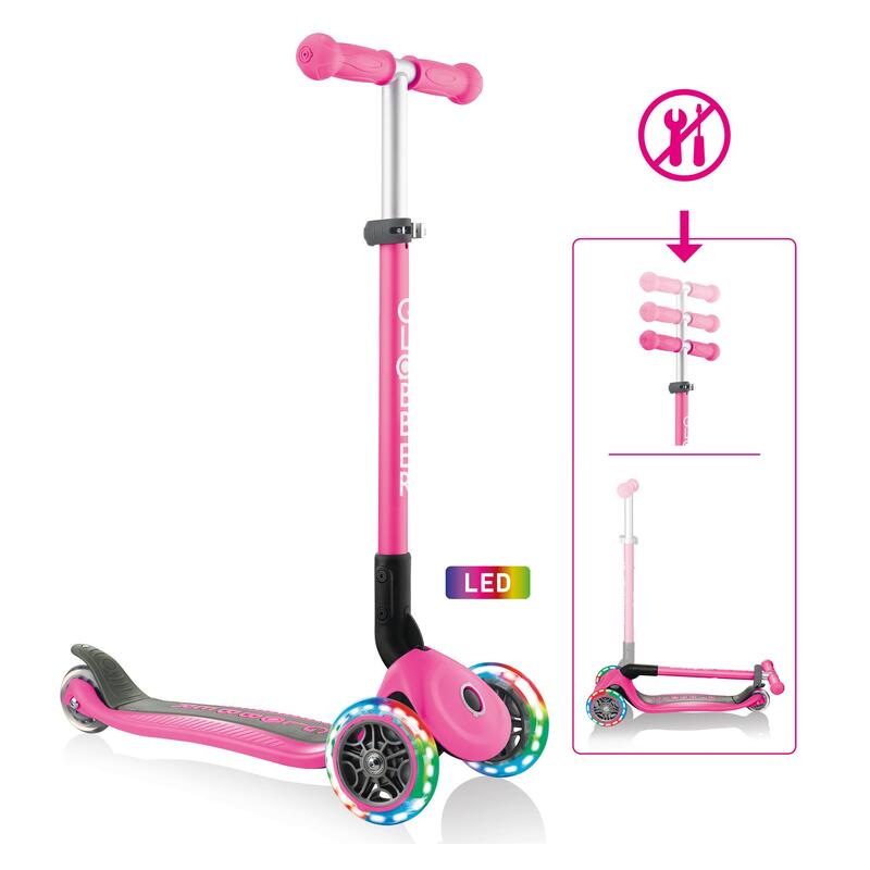 GLOBBER PRIMO FOLDABLE LIGHTS neon pink, mit Leuchtrollen