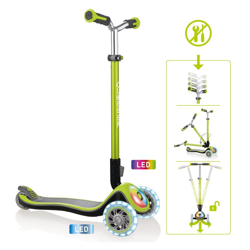 GLOBBER ELITE PRIME lime grün, mit Leuchtrollen und Leuchtdeck