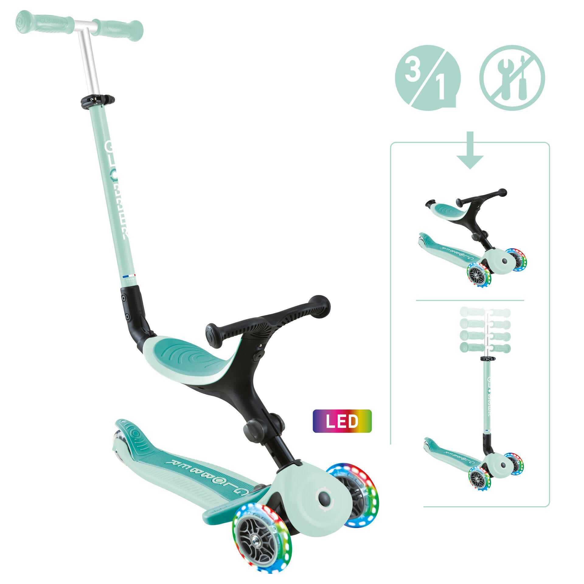 GLOBBER Scooter Laufrad / Dreirad  GO UP Active Lights  Mint