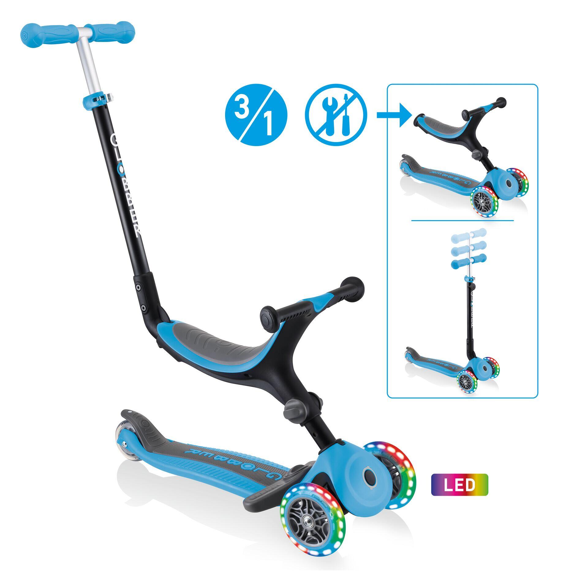 GLOBBER Scooter Laufrad / Dreirad  GO UP Foldable Plus Lights  Blau