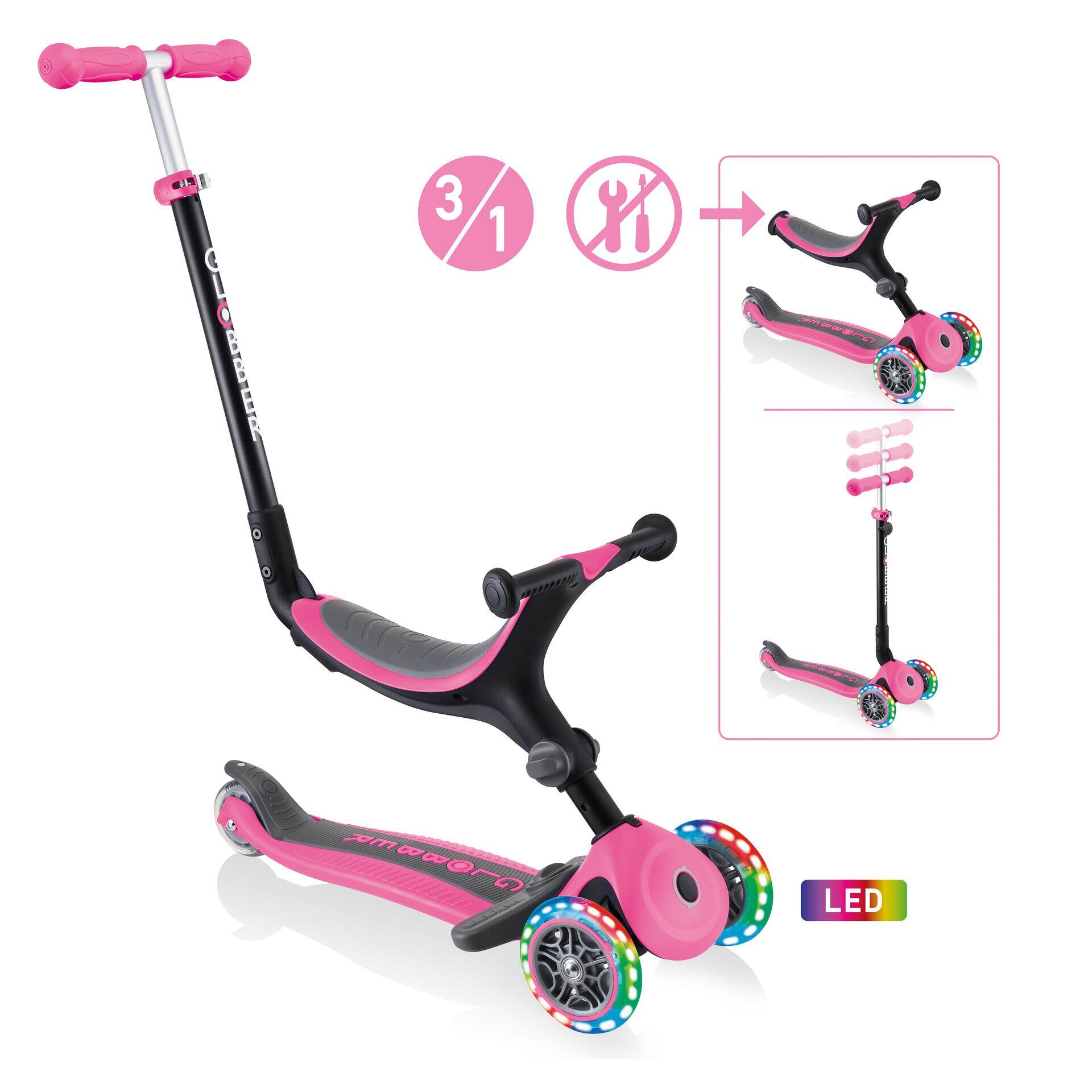 GLOBBER Scooter Laufrad / Dreirad  GO UP Foldable Plus Lights  Pink