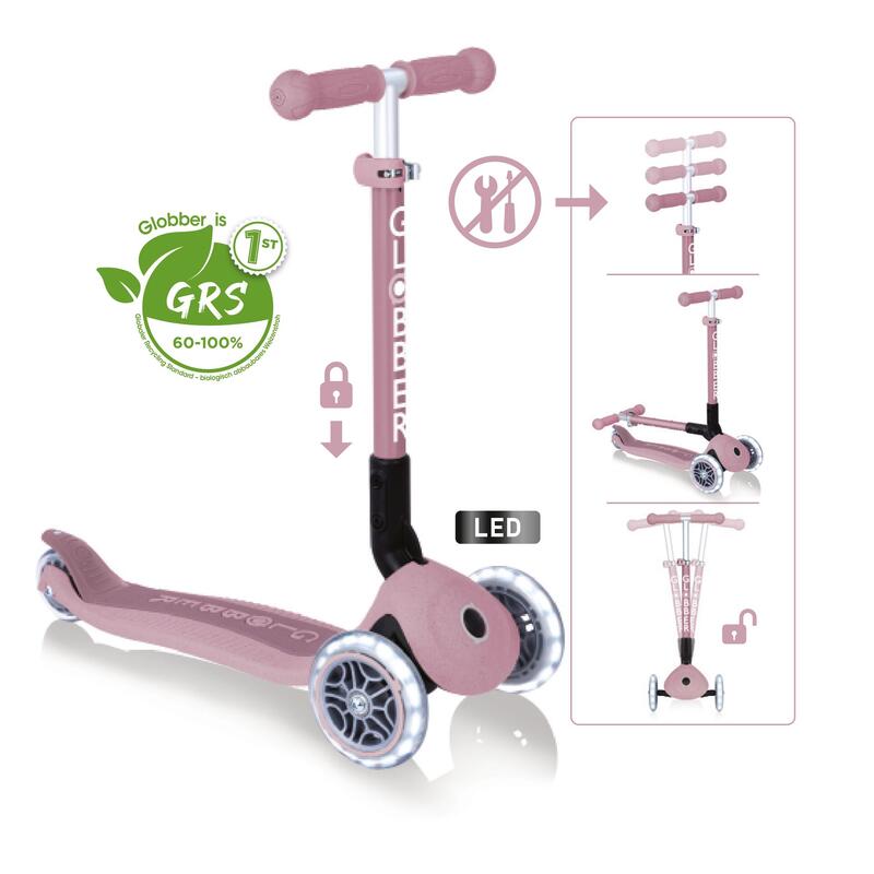 Trottinette 3 roues JUNIOR FOLDABLE LIGHTS ECOLOGIC - Rose Berry