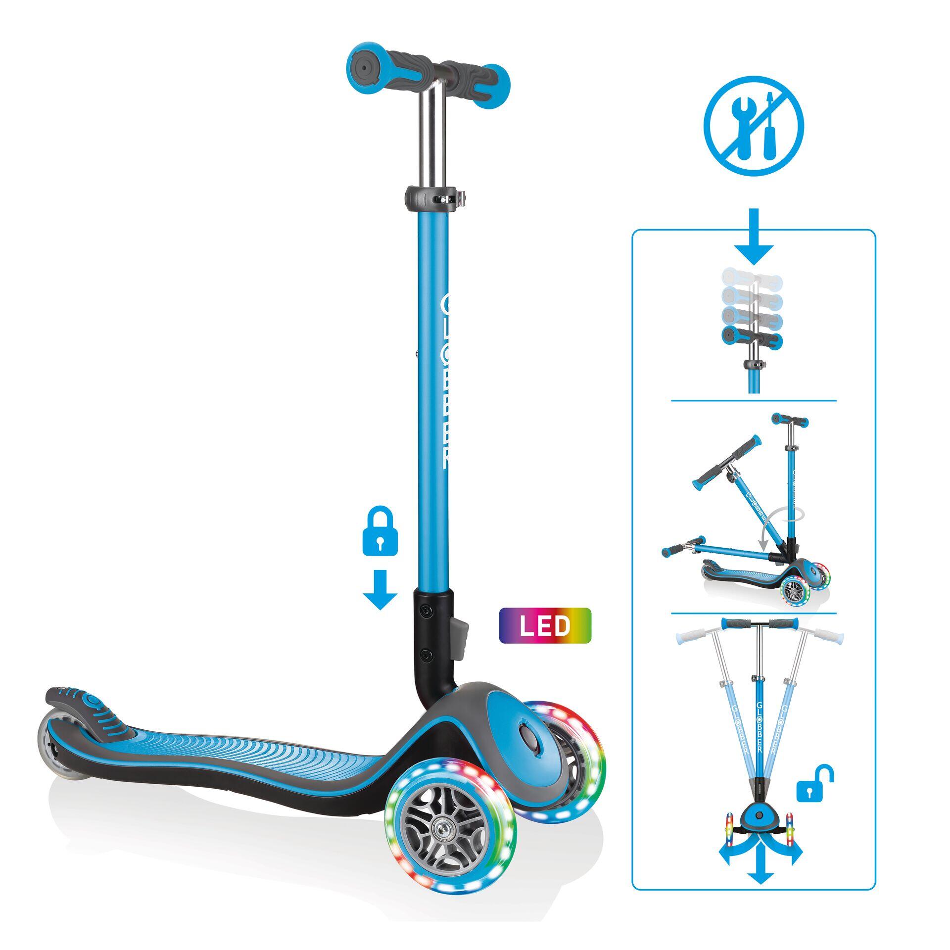 GLOBBER GLOBBER ELITE DELUXE LIGHTS hellblau, mit Leuchtrollen