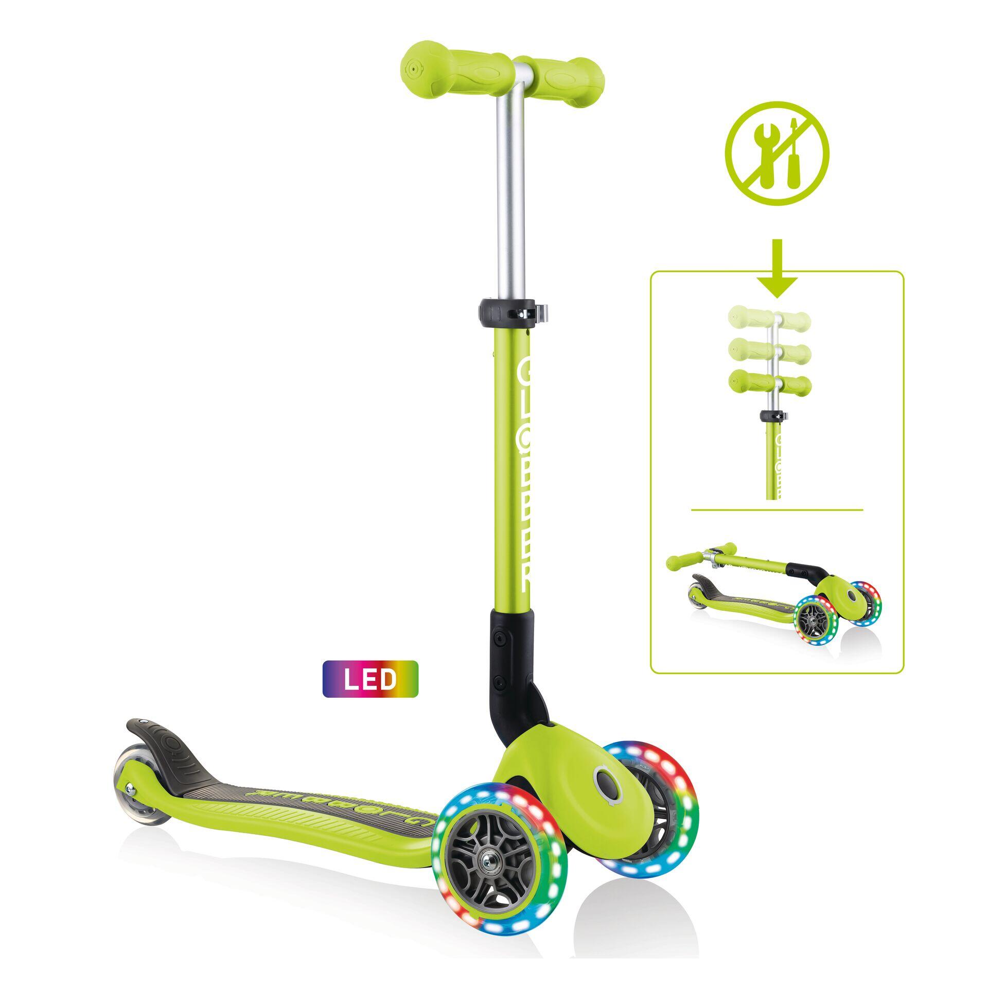 GLOBBER GLOBBER JUNIOR FOLDABLE LIGHTS lime grün, mit Leuchtrollen