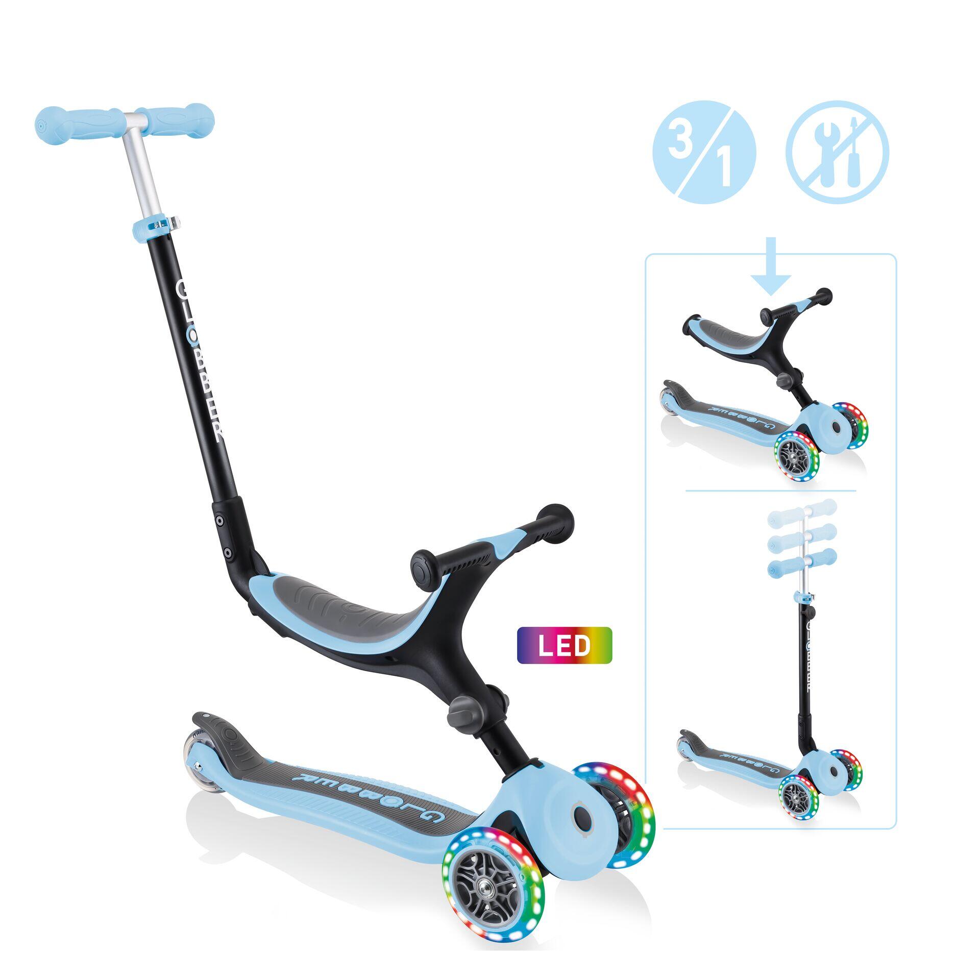 Globber Go Up Foldable Lights Scooter - Pastel Blue 1/7