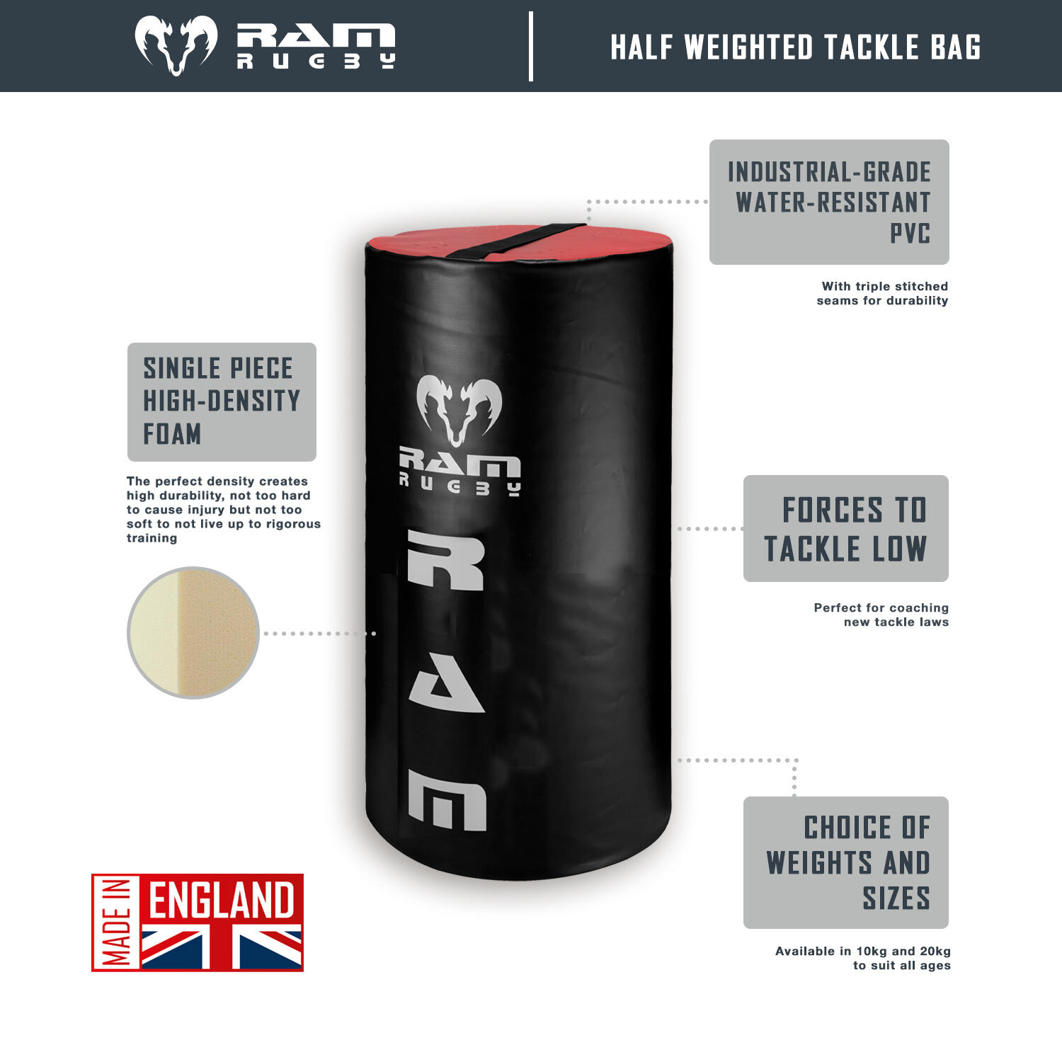 Ram Rugby - Weighted Half Tackle Bag - 20kg 2/6