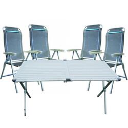 Pack ANTARION Camping car Table 140cm + 4 fauteuils pliables bleu