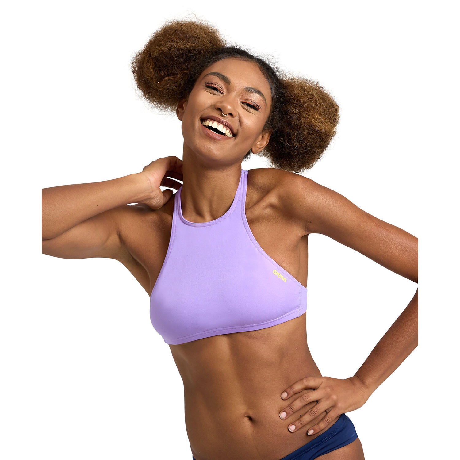 Arena - Top De Natation Femme - Crop Think R - Haut De Maillot De Bain - Bleu|jaune - S - Decathlon