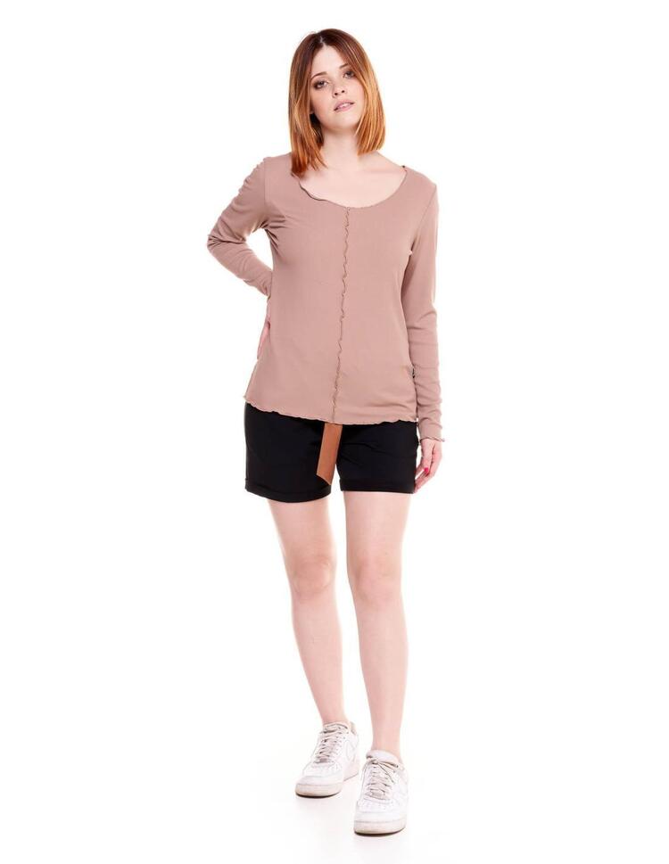 Damski T-shirt z długim rękawem w kolorach ziemi