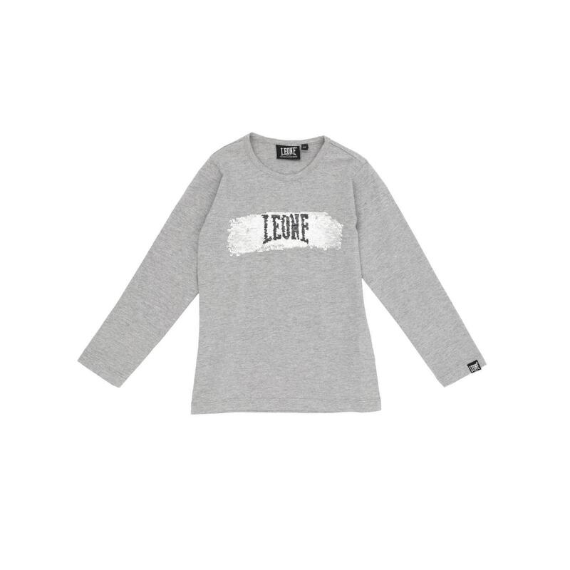 T-shirt Leone bambina con maniche lunghe con paillettes Super Grey