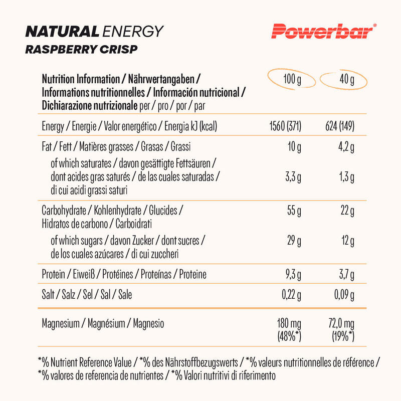 Powerbar Natural Energy Cereal Raspberry Crisp 18x40g - Energie Riegel+Magnesium