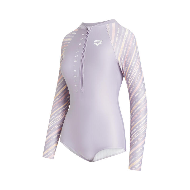 女士DIAGONAL 4.0 加厚長袖半拉鏈連身泳衣 - 紫色