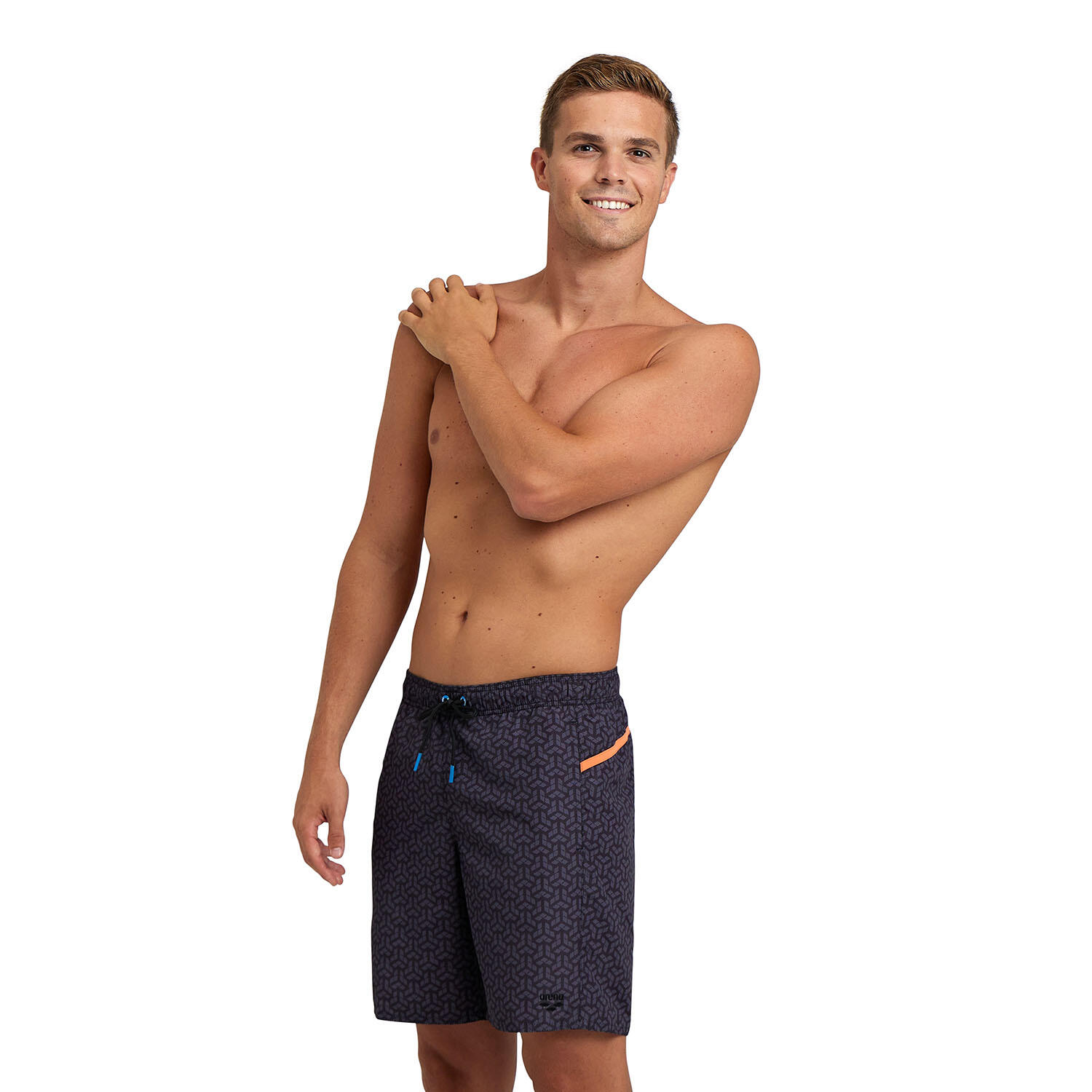 Arena - Shorts De Bain Homme - Bermuda Print - Maillot De Bain 1 Pièce - Noir|orange - S - Decathlon