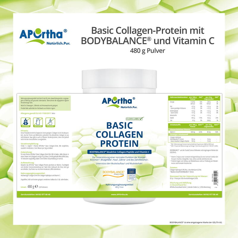 Basic BODYBALANCE® B (Rind) Collagen-Drink + Vitamin C - 480 g Pulver