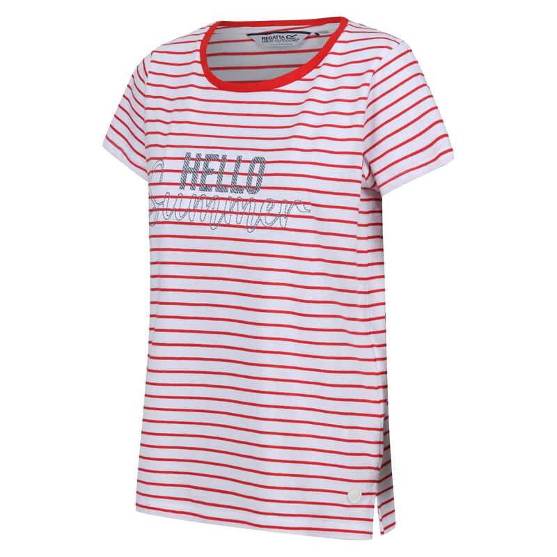 T-Shirt Com Riscas Odalis II Hello Summer Mulher Branco/Vermelho de Miami