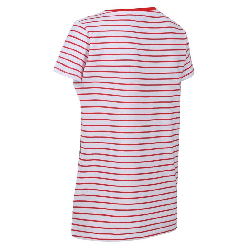 Dames Odalis II Hello Summer Gestreept Tshirt (Wit/Miami Rood)