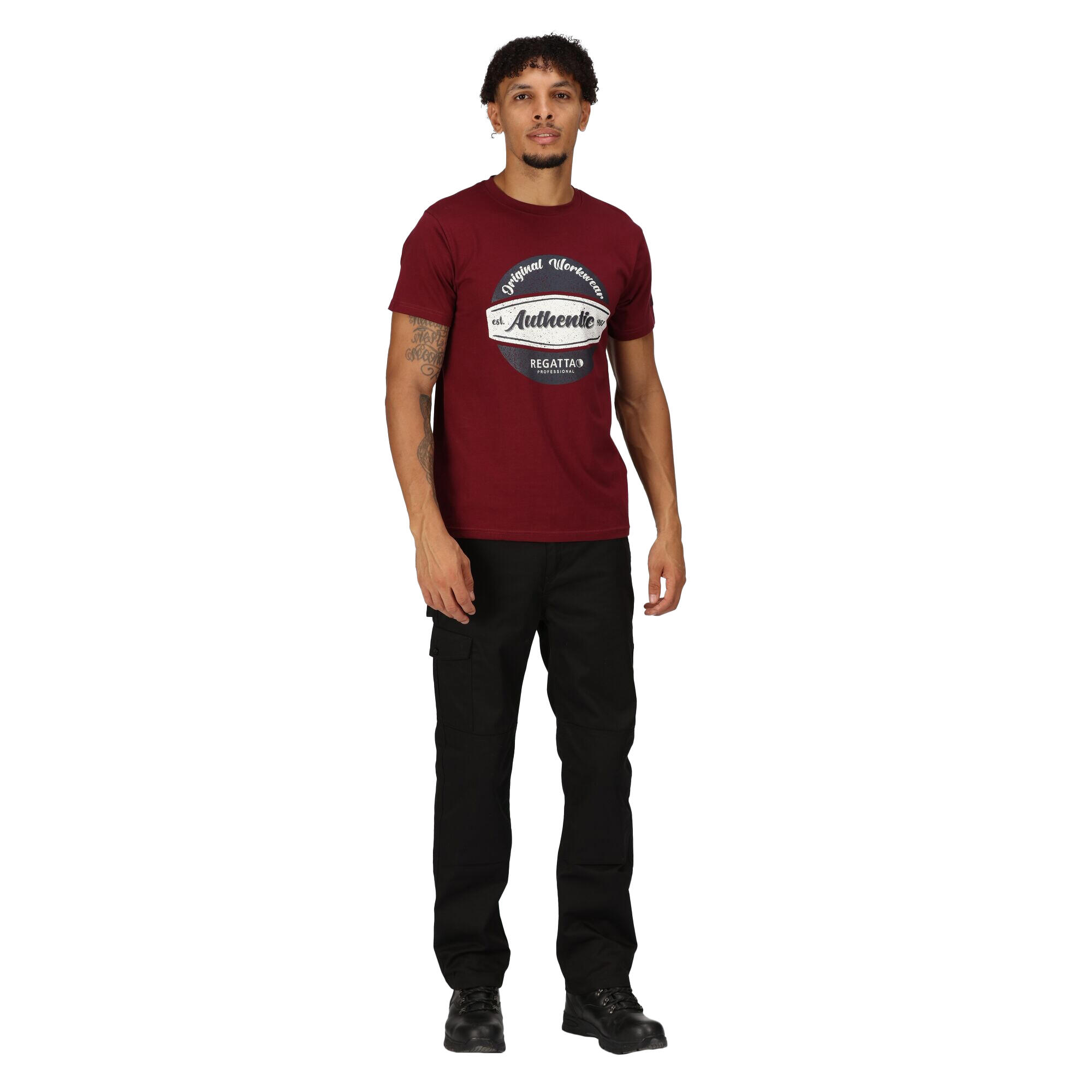 Mens Original Workwear Cotton TShirt (Burgundy) 3/4