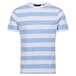 Heren Ryeden Gestreept Coolweave Tshirt (Wit/meerblauw)