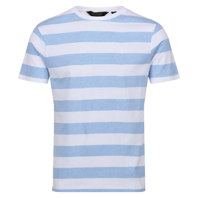 Heren Ryeden Gestreept Coolweave Tshirt (Wit/meerblauw)