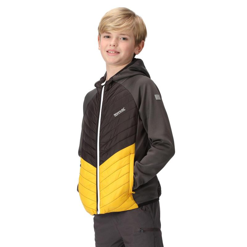 Veste matelassée KIELDER HYBRID Enfant (Gris phoque / Jaune foncé)