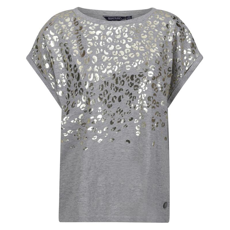 Camiseta Roselynn Estampado de Leopardo de Jaspeada para Mujer Paloma Gris
